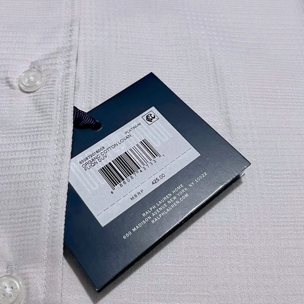 NWT Ralph Lauren Organic Cotton Lovan Jacquard Duvet Cover Queen Platinum $425